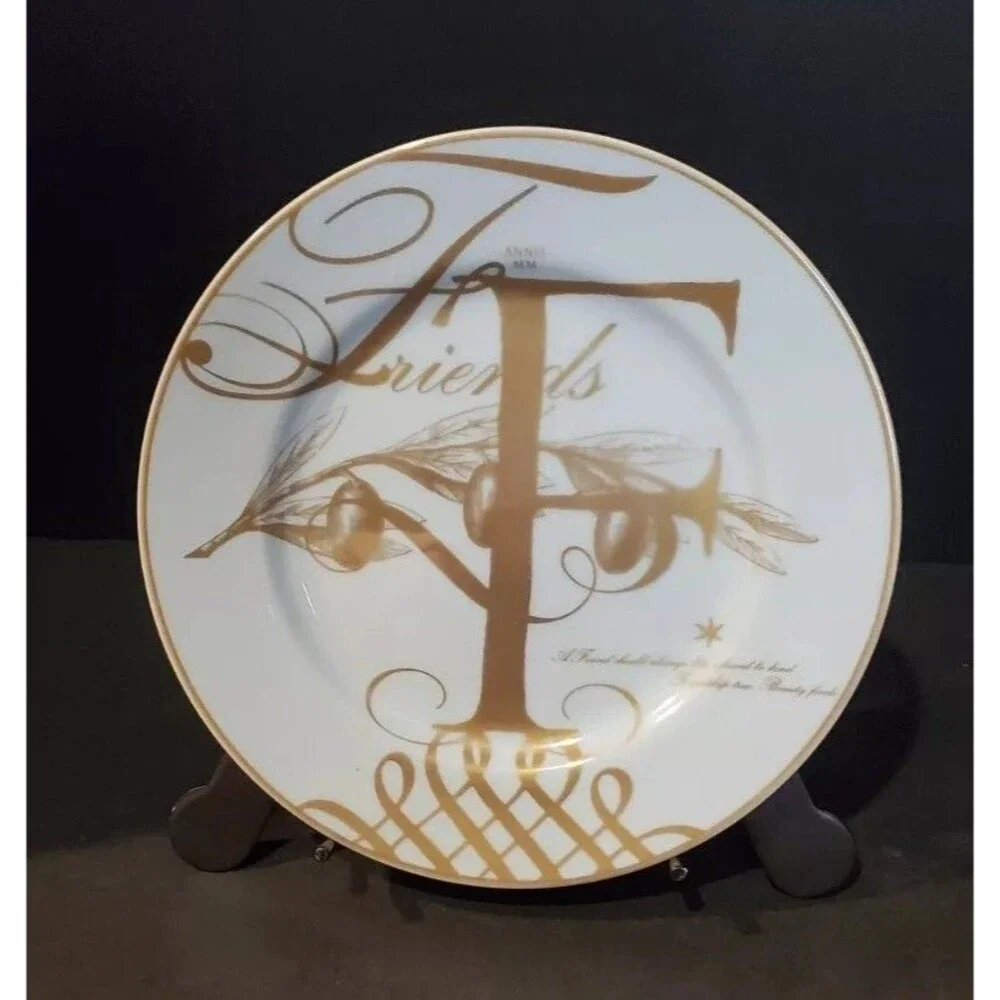 Williams Sonoma Time 2000 Millennium Dessert Plate Friends F Gold White 8.25